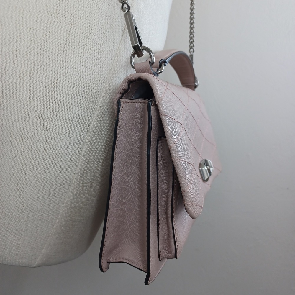 Rebecca Minkoff Love Crossbody Bag Blush Pink Quilted Pebbled Leather Silver HW - Picture 9 of 14